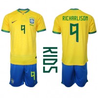 Brazília Richarlison #9 Domáci Detský futbalový dres MS 2022 Krátky Rukáv (+ trenírky)